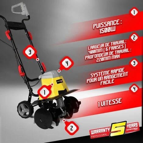 Motobineuse électrique 1500W - 6 Fraises - Gardeo 2 Motobineuse électrique 1500W - 6 Fraises - Gardeo – Image 2