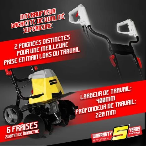 Motobineuse électrique 1500W - 6 Fraises - Gardeo 4 Motobineuse électrique 1500W - 6 Fraises - Gardeo – Image 4