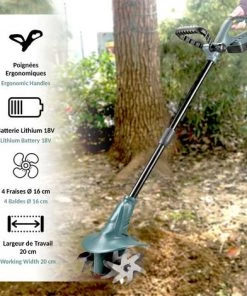 FISHTEC Motobineuse Electrique Sans Fil 18V Avec Batterie - 4 Fraises Largeur De Travail 20 CM -Promos Motobineuse et accessoire Boutique 13376959 3