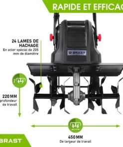 Motobineuse électrique 1500W - 24 Lames/6 Fraises - 45cm - 400 Trs/min - Roues De Transport Rabattables -accouplement Anti-blocage - Interrupteur De Sécurité - BRAST -Promos Motobineuse et accessoire Boutique 25063288 3