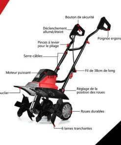 COSTWAY Motobineuse Électrique 1500W Profondeur De Travail 22CM Largeur De 43CM Avec Poignée Pliable Et Roues Réglables 6 Lames Pour Jardinage Et Désherbage -Promos Motobineuse et accessoire Boutique 28158997 4