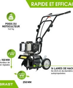 Motobineuse Thermique 7000 Tr/min 52cc 25cm 4 Fraises 10-15cm Profondeur De Travail 2,6cv 16 Hachoirs Démarrage /auto-conduite Connectable - Motoculteur De BRAST -Promos Motobineuse et accessoire Boutique 30794940 3