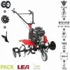 Pack Motobineuse Thermique 212cc Avec Accessoires Roues Charrue Moyeux 2 Vitesses AV 1 AR Travail 75-105cm LEA LE4212-105DW - Rouge
